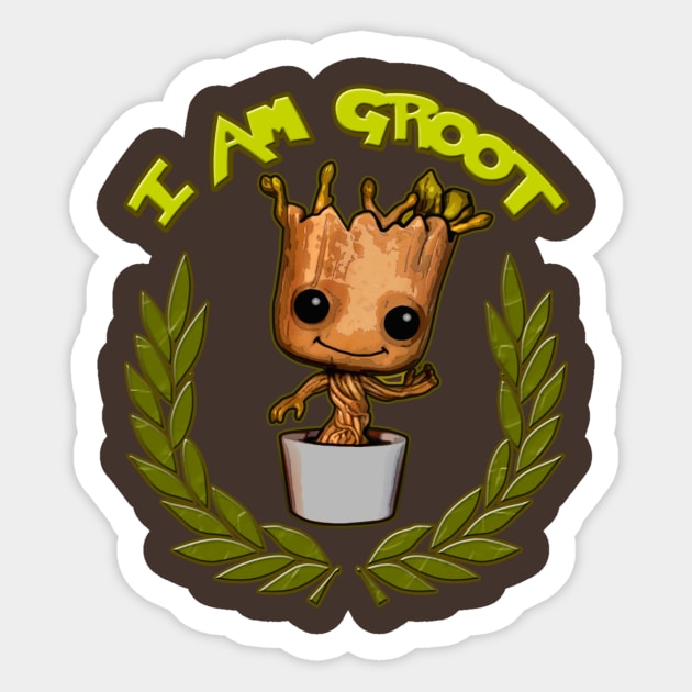 I am groot Sticker by sevencrow